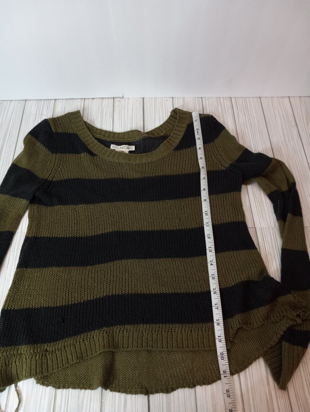 RARE Vintage Billabong Distressed Striped Black & Green Striped Grunge Sweater - Picture 9 of 9